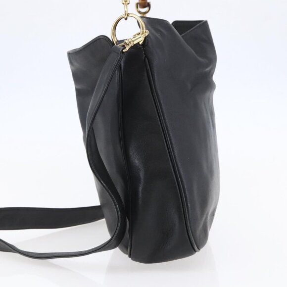 GUCCI Bamboo Shoulder Bag Leather 2way Black Gold Auth - Picture 5 of 16